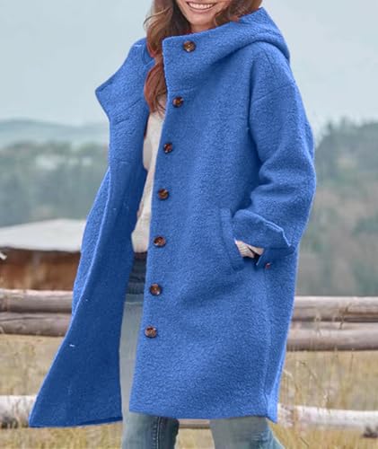 SOMTHRON Women's Casual Hooded Trench Coat Single Breasted Long Sleeve Dressy Overcoat Winter Warm Pea Coat4