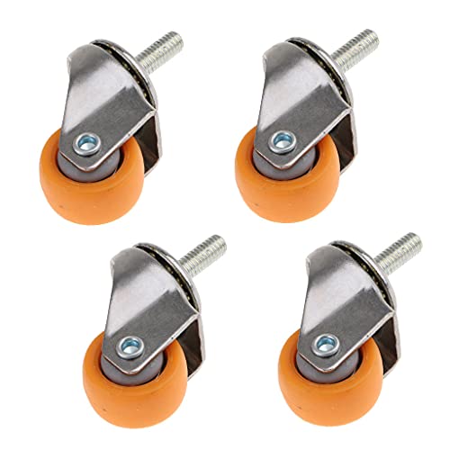 1 Inch Stem Swivel Casters Wheels with M6 Thread Bolt for Shopping Carts Industrial Trolleys, Set of 4