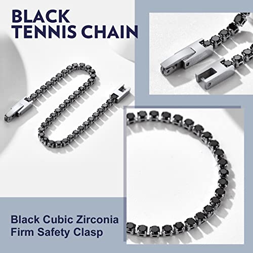 Bandmax Women Men Stainless Steel Tennis Bracelet, 7.5 Inch Black Cubic Zirconia Chain Bracelet Trendy Fashion Bracelet Jewelry For Gift Cool Bracelet For Him #TOP4
