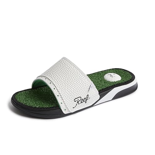 REEF Mulligan Men's Slide Sandal, Faux Grass Footbed, Golf Ball Heel Pad