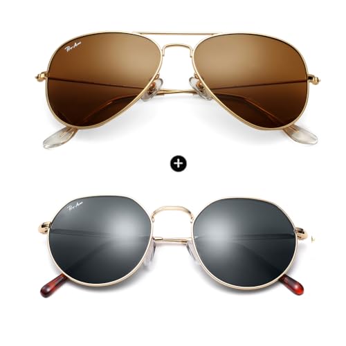 Pro Acme Classic 100% Real Glass Lens Aviator and Retro Round Sunglasses