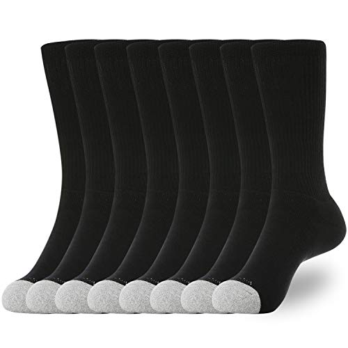 WANDER Women's Athletic Crew Socks 8 Pairs Cushion Running Socks for Women Sport Wicking Cotton Socks 7-10/10-14(Shoe Size :7-10, 8 Pairs Black)