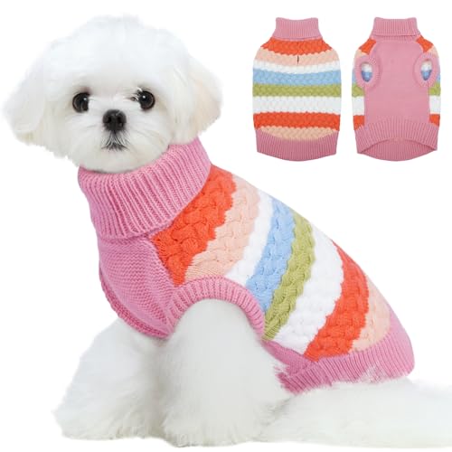 Kuoser Dog Sweater, Christmas Dog Sweaters for Extra Small Dogs Soft Warm Doggie Sweater Colorful Cable Knitted Vest, Pet Thermal Turtleneck Fall Winter Kniwear for Xmas Thanksgiving, Pink X