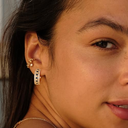 VACRONA Gold Hoop Earrings for Women | 14K Gold Plated 925 Sterling Silver Posts Blue CZ Red Cubic Zirconia Lightweight Trendy Huggie Hoops Earrings Gifts4