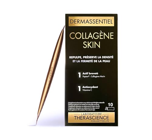 DERMASSENTIEL COLLAGÈNE SKIN | Rimpolpa & Rassoda | 5 g di Collagène marino Peptan®| Peptidi di collagene di tipo I |Efficacia testata clinicamente | Vitamina C | 10 stick | Laboratoire THERASCIENCE