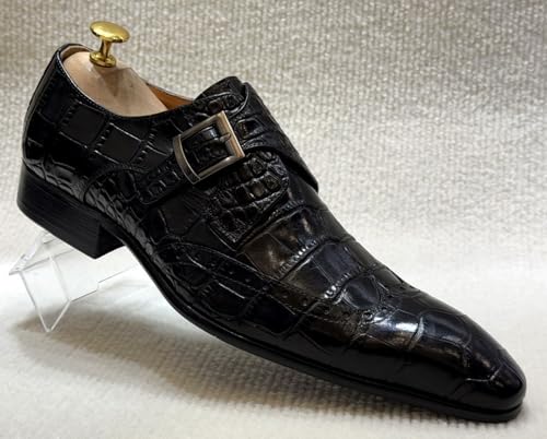 Santimon Men's Leather Formal Dress Monk Strap Loafers - Fashion Comfortable Crocodile-Embossed Shoes for Business Wedding2