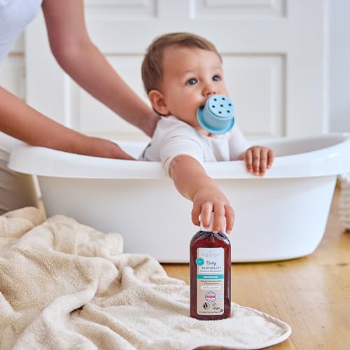 MABYEN Baby Bademilch 2er Set (2 x 200 ml) – Parfümfrei, mit Bio-Mandelöl, zertifizierte Naturkosmetik, vegan, sanfte Pflege für empfindliche Babyhaut, dermatologisch getestet, plastikfreie Verpackung