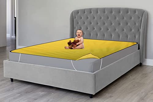 Image of The Furnishing Tree Mattress Protector /Waterproof Bedsheet Size WxL 72x75 Inches Double Bed /King Size Polyester Yellow