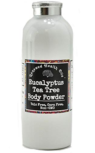 Renewed Health Oils 4oz Eucalyptus Tea Tree Body Powder Talc Free/Corn Free/Non-GMO 100% Organic Powder Soothing Stank Free Relief  Perfect for Men & Women. (Eucalyptus Tea Tree Body Dusting Powder)
