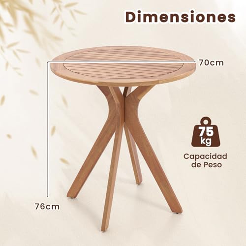 Mesa auxiliar de jardín COSTWAY de madera estable con base en X para tomar café 4