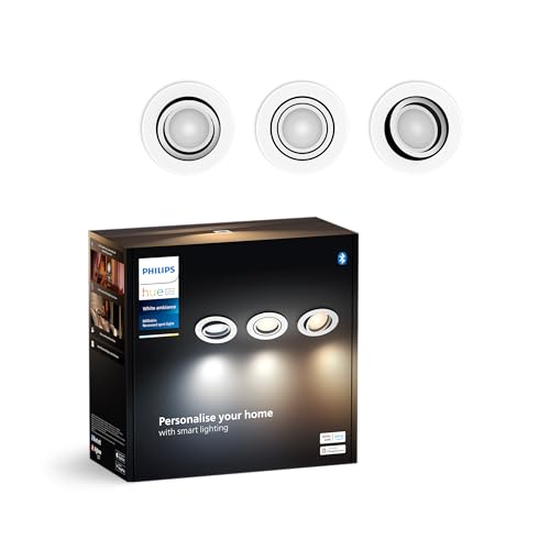 Philips Hue Milliskin   Foco Empotrable LED Inteligente, Color Blanco, Luz Blanca de Cálida a Fría, Regulable, Compatible con Alexa y Google Home, Pack de 3