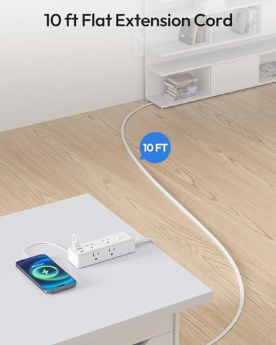 NTONPOWER Power Strip Protector contra Sobretensión 1080J, Extensión de 10 pies con 6 Tomas Amplias y 3 Puertos USB (1 USB C) miniatura 3
