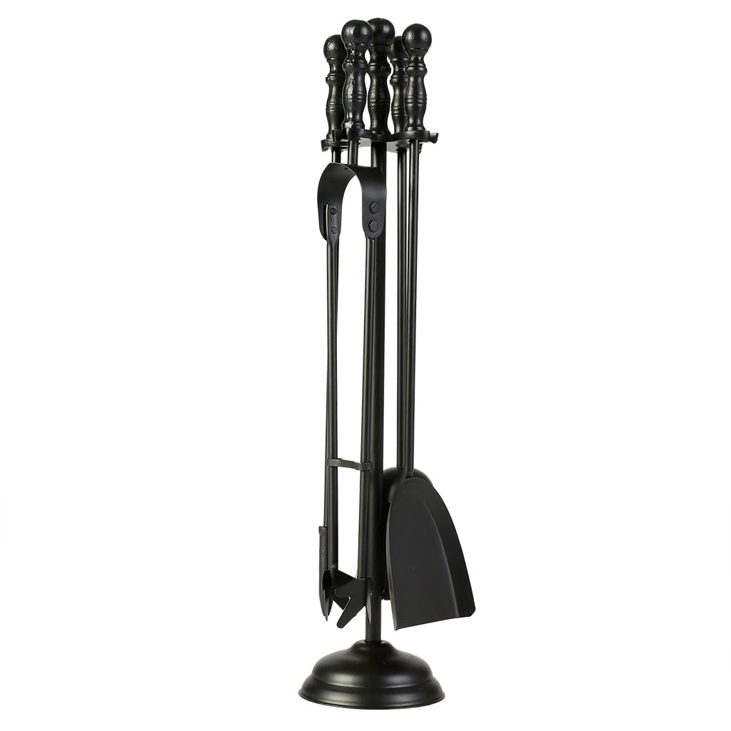 Dibor Black Companion Set Cast Iron Fireside Tools Matte Brush Shovel Poker Tongs (Db16)