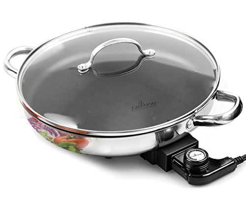Electric Skillet By Culina 18/10 Stainless Steel, Nonstick Interior, with Glass Lid, 12-inch Round, Ptfe/pfoa-free, Dishwasher-safe