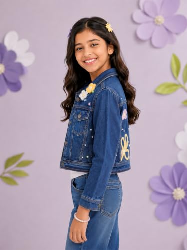 Image of Girls Full Sleeve Solid Crop Denim Jacket