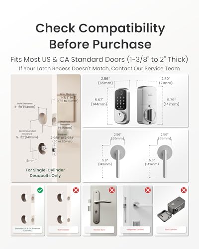 Image of DESLOC B200 Fingerprint Smart Lock with 2 Lever Handles, Keyless Entry Front Door Lock Set, Electronic Keypad Deadbolt, App Control, Auto Lock, Long Battery Life,Silver