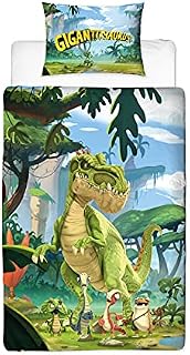 Gigantosaurus Single Duvet Cover Officially Licensed | Reversible Two Sided Design with Matching Pillowcase, Polycotton, Green