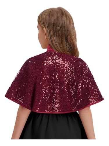 Girls Sparkly Sequins Shawls Wraps Flower Kids Princess Cape Wedding Party Dress Cover Up4