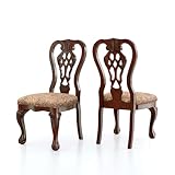 Furniture of America Madeline Traditional Solid Wood Kitchen and Dining Room Chairs Set of 2 with Pattern Fabric Upholstered, Antique Padded Side Seat, with Hight Back, for Living Room, Brown Cherry