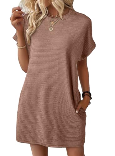 Image of EVALESS Womens Summer Dresses 2026 Fashion Short Sleeve Cute Spring Mini Dress Crewneck Casual Beach Vacation Dresses