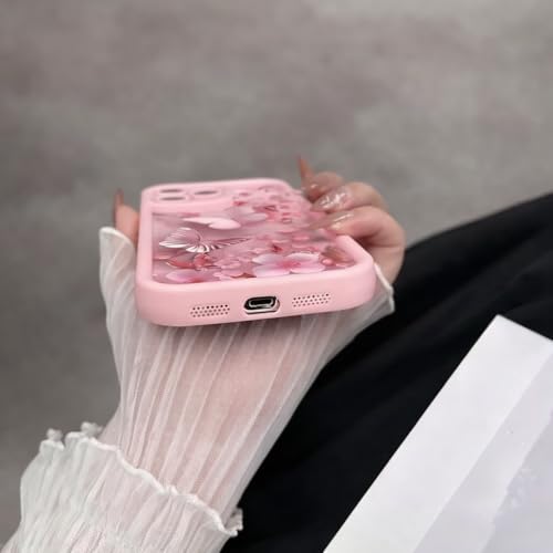 Image of COVERLY Pastel Butterfly Floral Back Case Cover for iPhone 12 Pro | 3D Blossom Art Flower Cute Design | Camera Lens Protection | Soft Silicone Aesthetic Print Cover for Girls & Women (Pink,Shockproof)