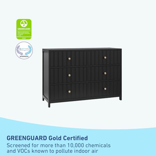 graco teddi 6 drawer double dresser black  greenguard gold certified interlocking drawer system pre-installed drawer tracks includes two sets of knobs for personalization
