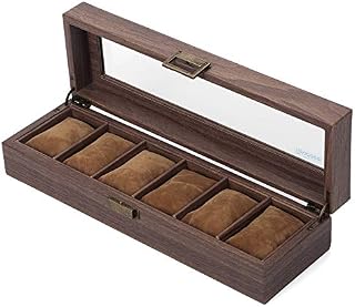 READAEER Watch Box 6-Slots with Real Glass Topped,Wood Grain PU Watch Display Storage Case,as a Gift for lovers