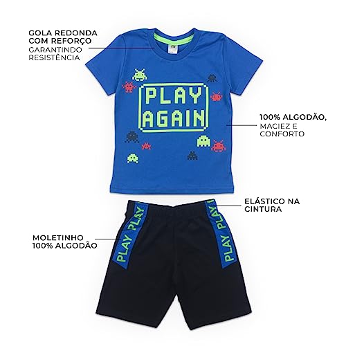 Kit Sortido 6 Peças de Roupas Infantil Menino- 3 Camisetas + 3 Bermudas - Kit com 3 Conjuntos de Rou