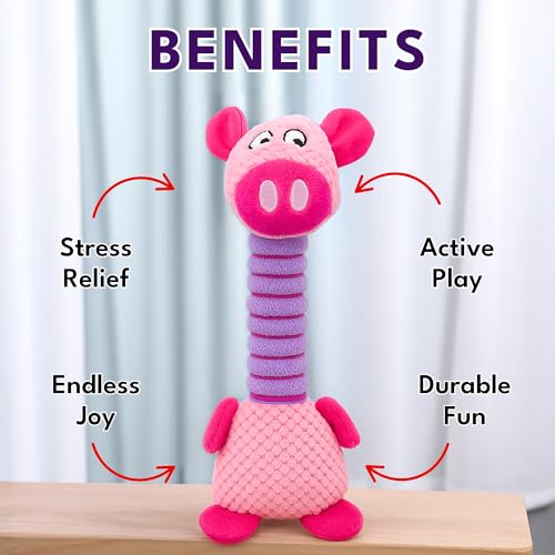 Image of Dog Toys with Sound - Plush Chew & Squeaker & Toy - Interactive Chew Toy - Non-Toxic Play Dog Toy - Small, Medium, & Large Dogs - Long Neck Toys for Dogs (Long Neck Pig (Pink))