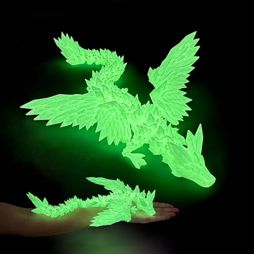 Image of 3D Printed Dragon - 18 inch Flying Articulated Dragon with Wings, Flexible Winged Crystal Fidget Toy, Home Decor, Birthday Gift, Desk Pet