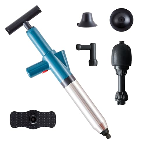 Image of High Pressure Toilet Plunger with Real-Time Barometer - Air Drain Blaster Gun, Multi-Drain Unclogger for Toilets, Sinks, Bathroom Floors, and Plumbing Clogs Stainless Steel