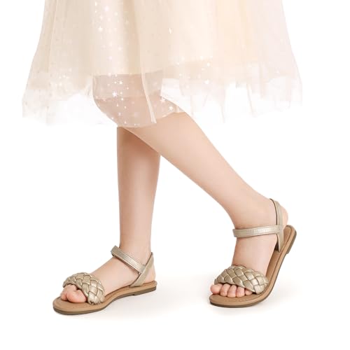 Image of DREAM PAIRS Girls Sandals Classic Open Toe Braided Flat Sandals Summer Dress Shoes
