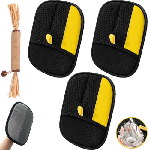 Mlthcig Guante Depilatorio Electrostático for Mascotas, Herramienta for Eliminar Pelos De Gatos Y Perros, Elimina La Estática del Sofá, Elimina El Pelo De Dos Caras for Gatos Y Perros.(3PCS L-Yellow)