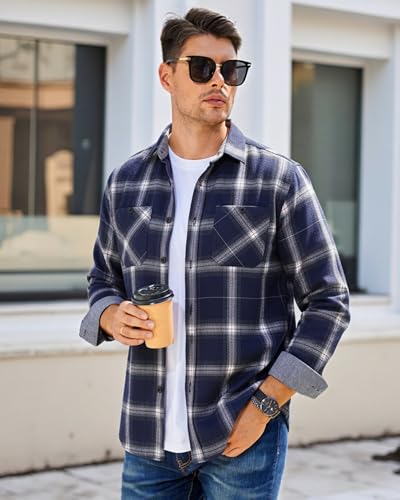 Image of WARHORSEE Flannel Shirt for Men Long Sleeve Button Down Plaid Shirts