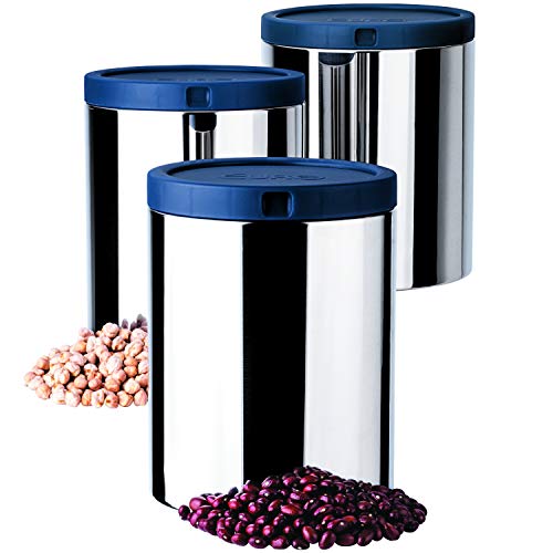 Porta Mantimentos Inox 3 Peças com Tampa Azul Euro Azul No
