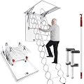 12-Step Ceiling Mount Attic Ladder, Retractable Pull Down Attic Stairs with Safety Handrails, Hidden Foldable Stairs for Home Garage & Basement Storage, 660 LBS Weight Capacity, 39.37'' × 31.50''