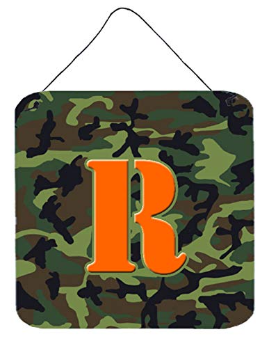 Caroline's Treasures CJ1030-RDS66 Letter R Monogram - Camo Green Wall or Door Hanging Prints Aluminum Metal Sign Kitchen Wall Bar Bathroom Plaque Home Decor, 6x6, Multicolor