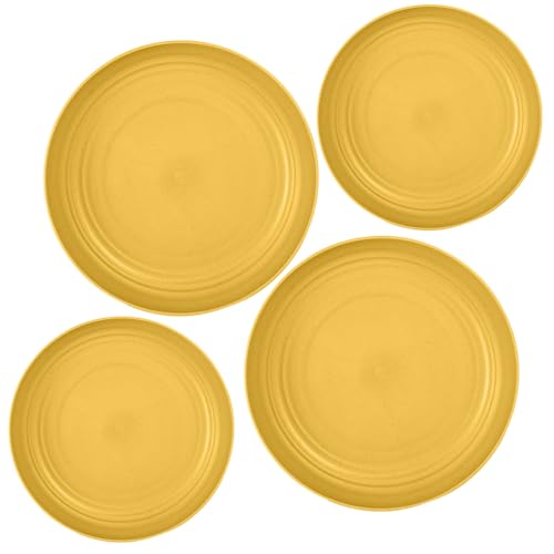 Image of Eco Friendly Wheat Straw Plates For Pies, Toast, Pizza Slices, Salad, Party, Camping, Family Gatherings, Picnic, Everyday Use Bpa Free, Dishwasher Microwave Safe (20cm+23cm, Yellow, Pack Of 4)