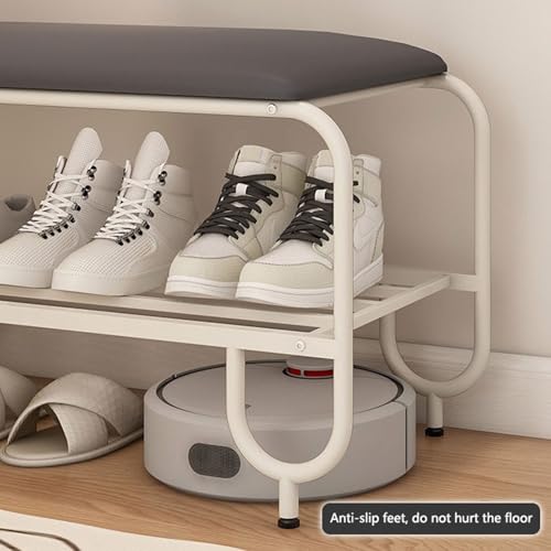 Banc à chaussures 2 niveaux en acier et siège cuir rembourré pour chambre - 8