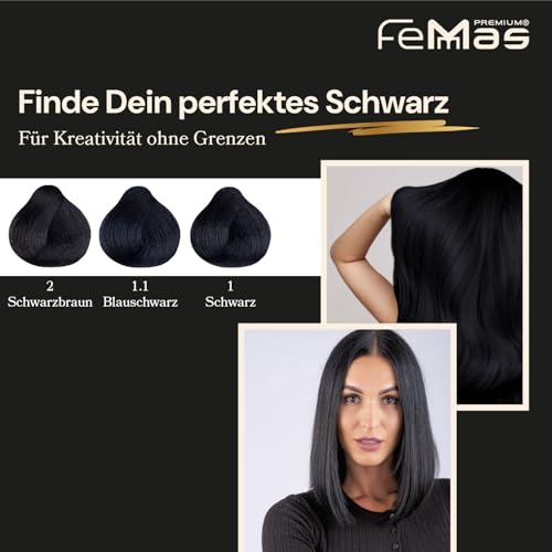 Foto von FemMas Haarfarbe Schwarz 1 I Creme Haarfarbe mit Arganöl, Keratin & Ceramiden I Als dauerhafte Haarfärbung oder Tönung für strahlende, haltbare Farbergebnisse I 100 ml