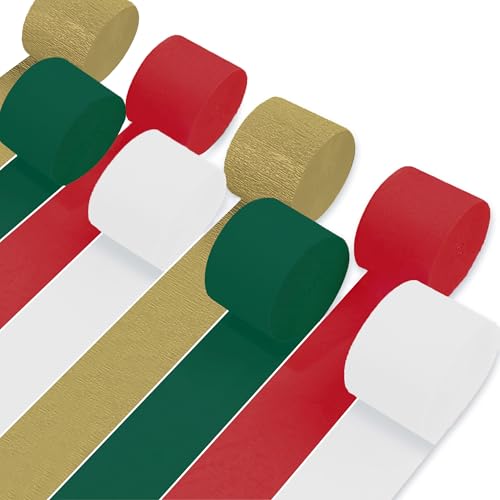 8 Rolls Christmas Crepe Paper Streamers Red Green Gold and White Streamers for Christmas Party Decorations Birthday Baby Shower Gender Reveal Wedding Graduation Party Decorations DIY Crafts