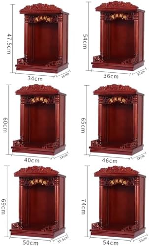 Buddha Altar Shelf Buddhist Shrines Wall Rack Chinese Fengshui Statue Display Cabinet for God of Wealth Guan Gong Guanyin Home Decor(Brown,47.5 * 34 * 28cm)