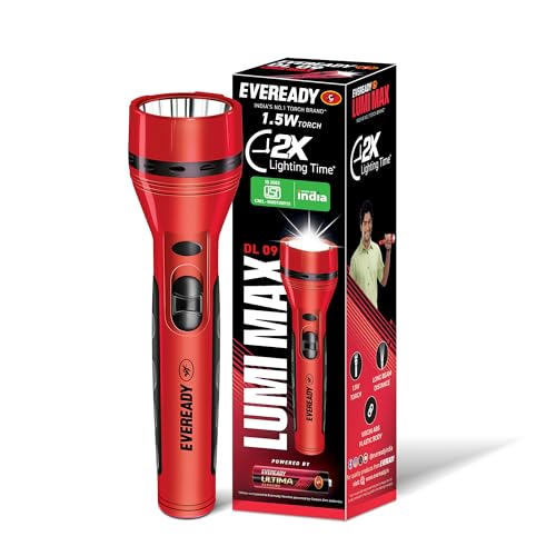 Image of Eveready DL09 Lumimax, 1.5W Emergency Torch, Durable Virgin ABS Plastic Body, Bright White LED Torch, Free 3 AA Ultima Batteries Packed Inside, Pack of 1