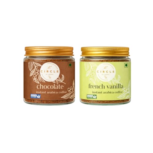 Image of The Circle Of Aroma Signature Freeze Dried Instant Coffee | 100% Arabica | Rich Aroma | No Added Sugar | Combo Of 2 | Vanilla & Chocolate|100g (50 Cups) | Enjoy Hot /Cold