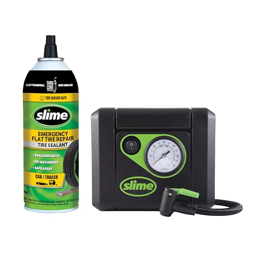 Image of Slime 50165 Flat Tire Puncture Repair, Smart Spair Plus, Emergency Kit for Car Tires, Includes Sealant and Tire Inflator Pump, Suitable for Cars and Other Highway Vehicles, 12 Min Fix