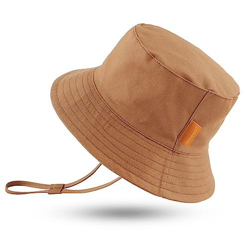 JANGANNSA Cotton Baby Sun Hat Infant Toddler Boys Girls Bucket Hats Summer Sun Protection Kids Beach Caps(Caramel,54cm)