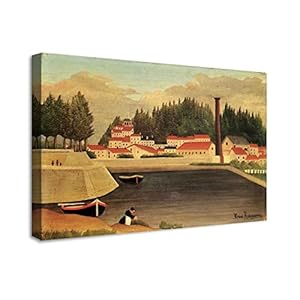 “Dorp bij een fabriek” door Henri Rousseau Schilderij Canvasafdrukken Voor Muur Foto’s Thuis Woonkamer Decoratie Moderne Keuken Muurkunst voor Slaapkamerdecoratie (70x90cm28x35inch, ingelijst)