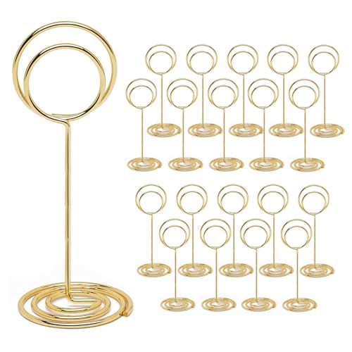 XQINQZ 20Pcs Table Number Holders, Place Card Holder, Table Sign Holders for Wedding Party Graduation Reception Restaurant Home Photo Picture Office Memo (Gold, 3.35Inch)