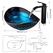 OUBONI Blue Vessel Sink Oval Glass Vessel Sink with Waterfall Faucet and Pop-Up Drain Boat Shape Bathroom Sink Above Counter,Artistic Tempered Glass Vessels Sinks Bowl