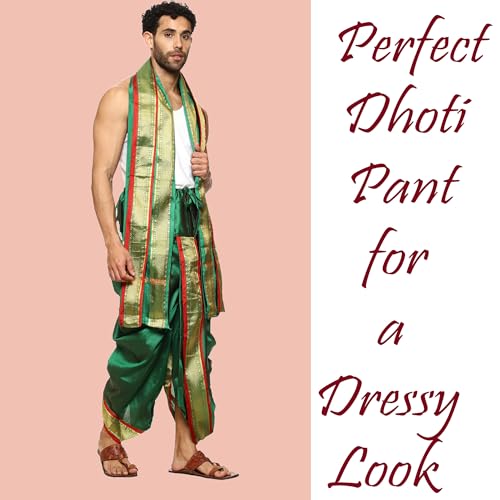 Image of Rameshwaram Fabrics Mens Ready to Wear Silk Dhoti with Angwastra Set - Pocket Dhothi